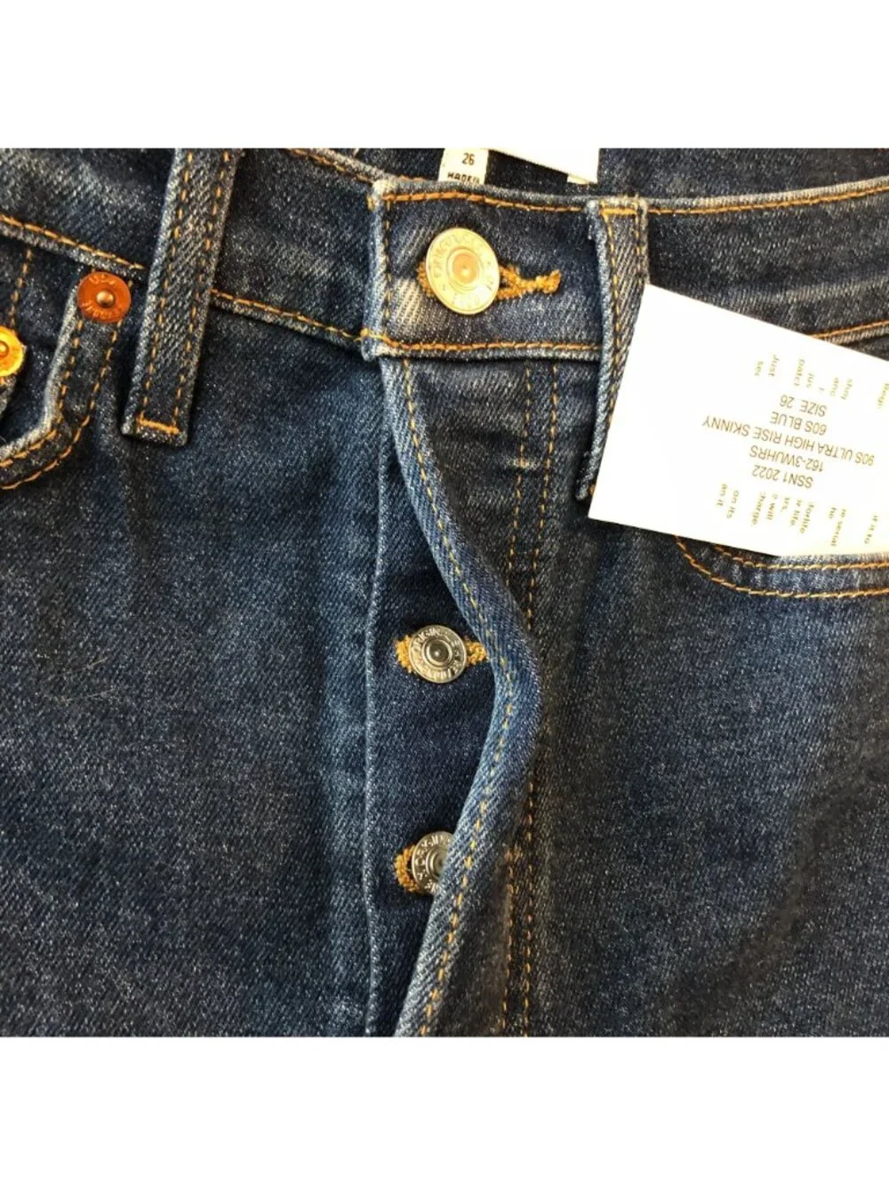 Re/Done Womens Jeans 90s Ultra High Rise Skinny 60s Blue Button Fly Stretch 26